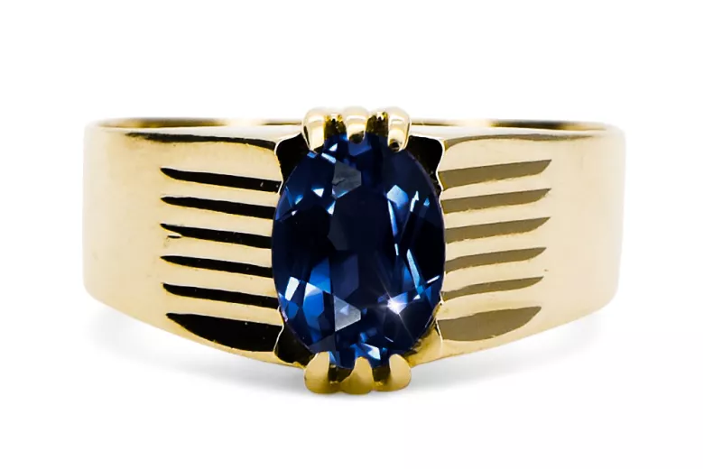 حرف يدوية فينتاج خاتم Sapphire 14 كارت من الذهب الأصفر vrc007y-sp Art Deco أسلوب مجوهرات فينتاج روسي سوفيتي من اتحاد الجمهوريات 